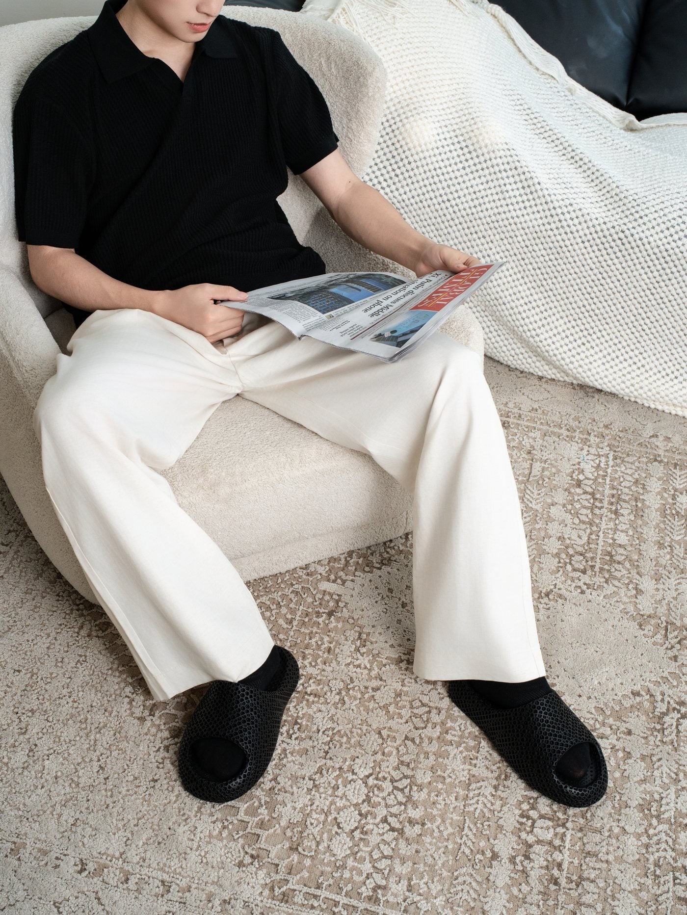 STARAY Dolphin black lounge shoe worn at home